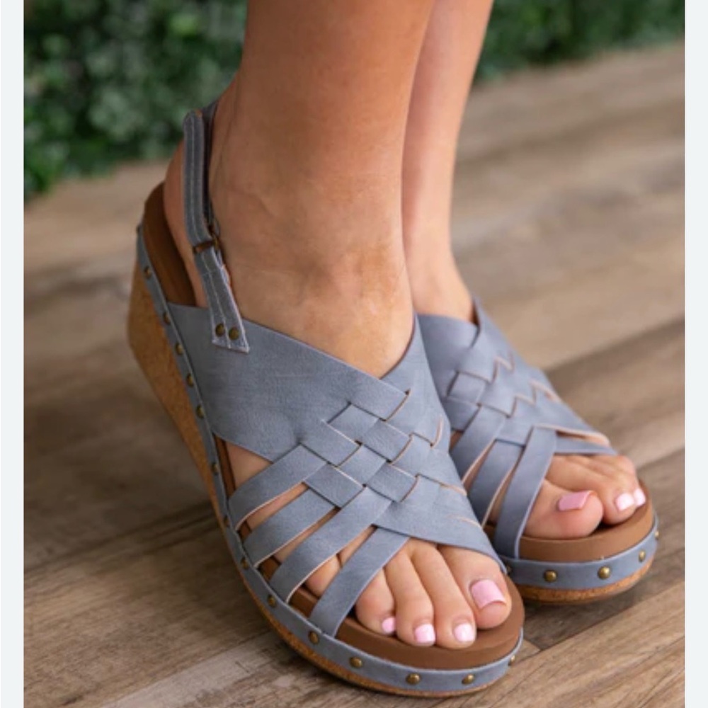 Corkys Gray dusty blue Wedge Sandals